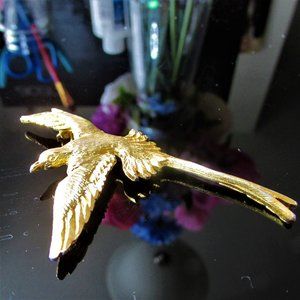 Vintage 14K Gold Plated on Pewter Sparrow Lapel Pin c. 1990's